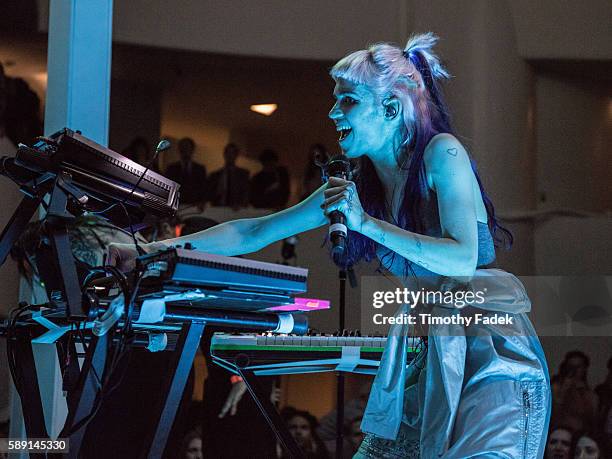 Claire Elise Boucher, better known by her stage name Grimes, performs at the Guggenheim Museum in New York for the International Gala Pre-party....