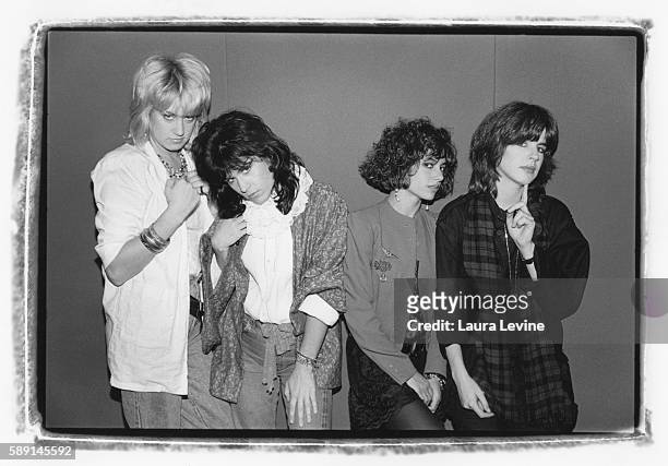 Members of the band The Bangles. L-to-R: Debbi Peterson, Vicki Peterson, Michael Steele, Susanna Hoffs.