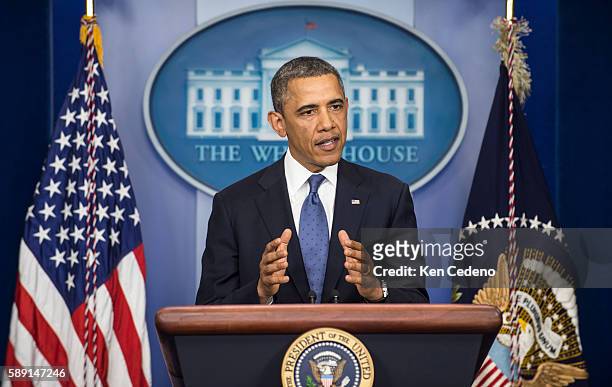 President Obama makes remarks in the James Brady briefing room of the White House after meeting with Congressional leaders to help avoid the "fiscal...