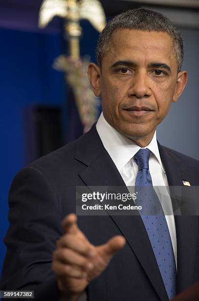 President Obama makes remarks in the James Bradey briefing room of the White House after meeting with Congressional leaders December 28, 2012. The...