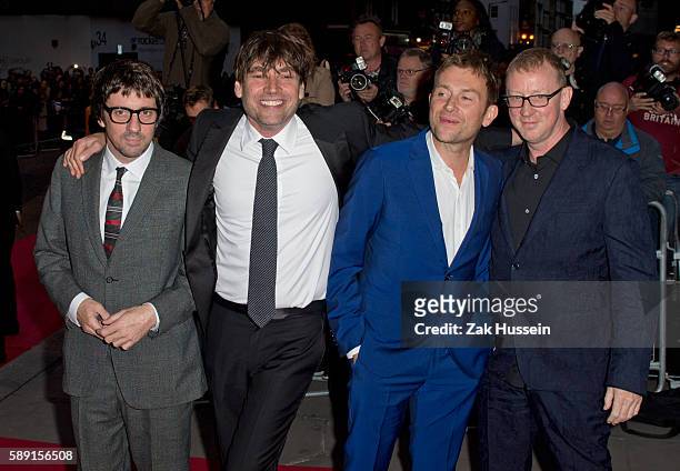 Graham Coxon, Alex James, Damon Albarn and Dave Rowntree of Blur arriving at the GQ Men of the Year Awards 2015 at the Royal Opera House in London