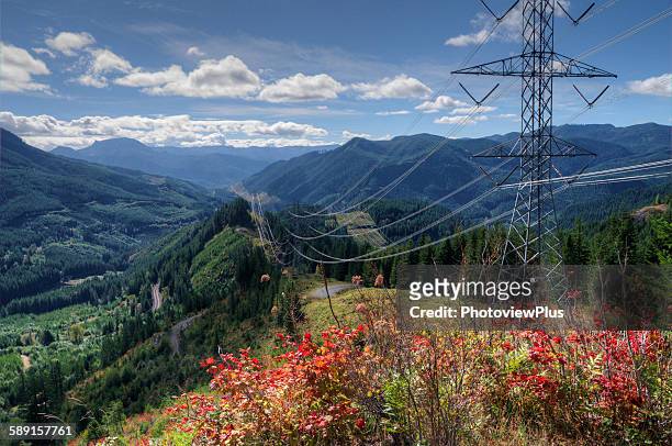power lines over stampeede pass - cascade range stock pictures, royalty-free photos & images