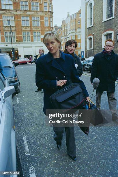 Sophie Rhys-Jones arrives at work a few days after the announcement of her engagement to Prince Edward, later the Earl of Wessex, UK, 11th January...