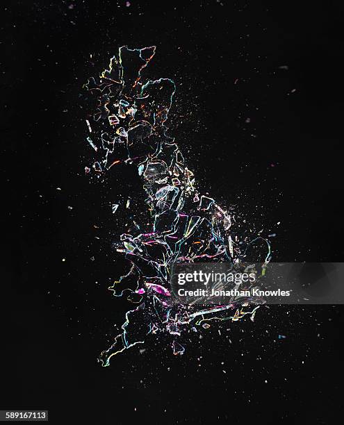 great britain map formed out of shattered glass - fragility fracture stock pictures, royalty-free photos & images