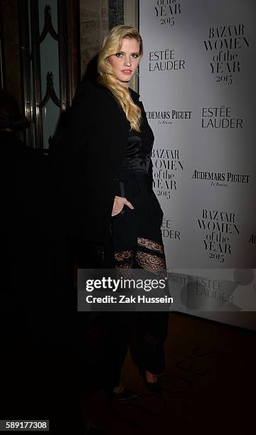 Lara Stone arriving at the Harper's Bazaar Women of the Year Awards at Claridges in London.