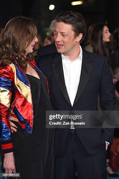 Jools Oliver and Jamie Oliver arriving at the European premiere of Eddie the Eagle at the Odeon Leicester Square in London