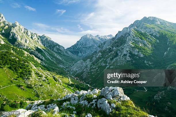 landscape near sotres in the picos de europa national park northern spain - picos de europe stock pictures, royalty-free photos & images