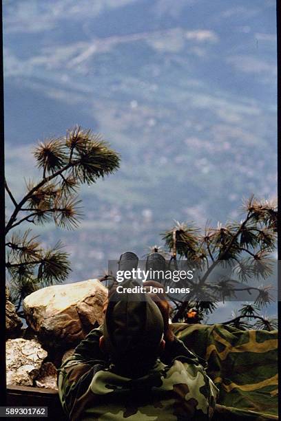 Serbian soldiers on the hills around Sarajevo.