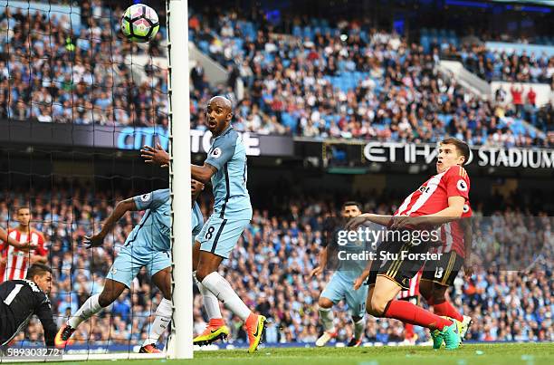 Paddy McNair of Sunderland scores a own goal for Manchester City's second goal during the Premier League match between Manchester City and Sunderland...