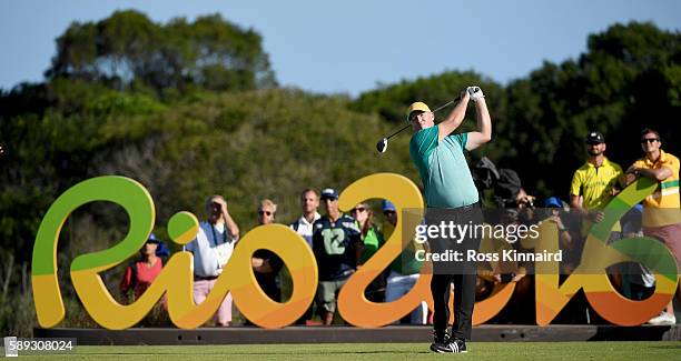 Marcus Fraser of Australia on the 16th tee during the third round of the Mens Individual Stroke Play event on Day 8 of the Rio 2016 Olympic Games at...