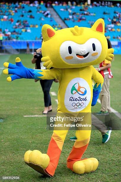 Mascot of Olympic Games before the Men's Football Quarterfinal match at Arena Fonte Nova Stadium on Day 8 of the Rio 2016 Olympic Games on August 13,...