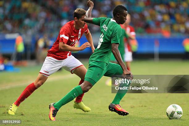 Amuzie of Nigeria in action during the Men's Football Quarterfinal match at Arena Fonte Nova Stadium on Day 8 of the Rio 2016 Olympic Games on August...