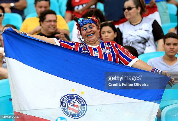 Fans during the Men's Football Quarterfinal match at Arena Fonte Nova Stadium on Day 8 of the Rio 2016 Olympic Games on August 13, 2016 in Salvador,...