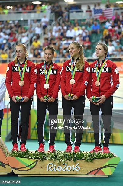 31st Rio 2016 Olympics / Track Cycling: Women's Team Pursuit Finals Podium / Team CANADA / Allison BEVERIDGE / Jasmin GLAESSER / Kirsti LAY / Georgia...