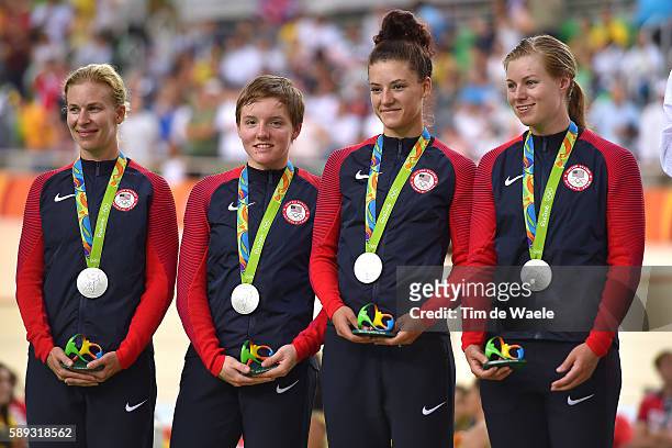 31st Rio 2016 Olympics / Track Cycling: Women's Team Pursuit Finals Podium / Team UNITED STATES / Sarah HAMMER / Kelly CATLIN / Chloe DYGERT /...