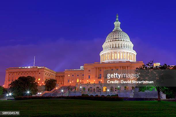 the u.s. capitol building in washington, dc at night - reflecting pool stock pictures, royalty-free photos & images