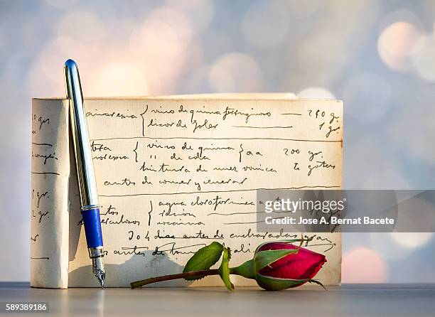 diary book written with fountain pen with a rose - poet stock pictures, royalty-free photos & images