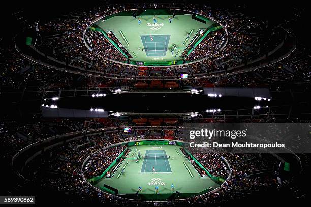 General view of the court as Monica Puig of Puerto Rico plays against Angelique Kerber of Germany during the Women's Singles Gold Medal Match on Day...