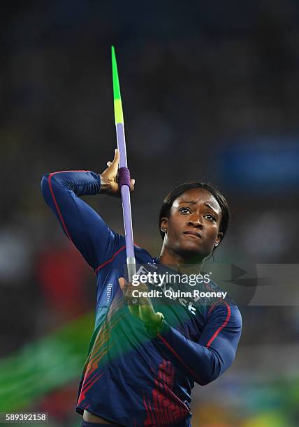 Antoinette Nana Djimou Ida of France competes in the Women's Heptathlon Javelin Throw on Day 8 of the Rio 2016 Olympic Games at the Olympic Stadium...