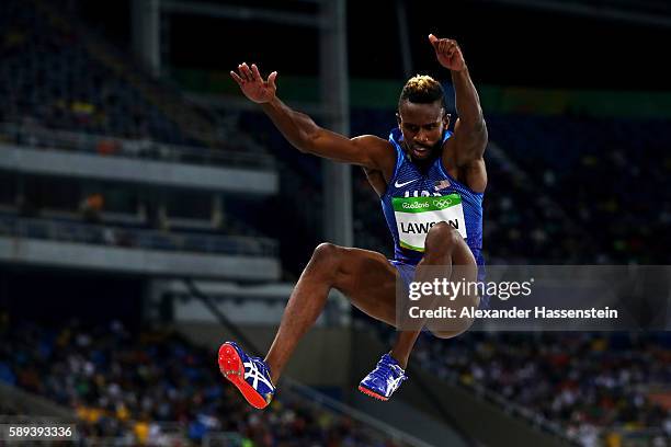 Jarrion Lawson of the United States competes during the Men's Long Jump Final on Day 8 of the Rio 2016 Olympic Games at the Olympic Stadium on August...