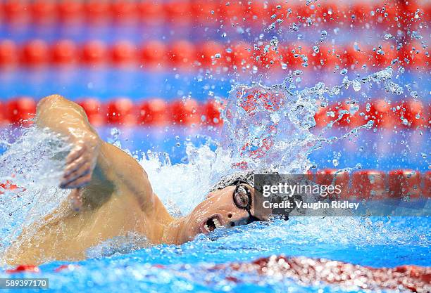 Connor Jaeger of the USA wins Silver in the Men's 1500m Freestyle Final on Day 8 of the Rio 2016 Olympic Games at the Olympic Aquatics Stadium on...