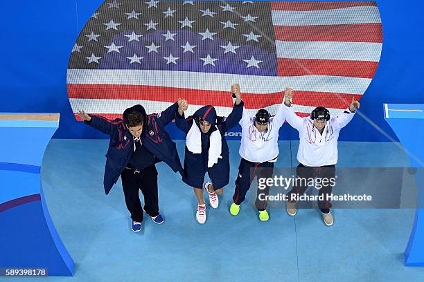 Nathan Adrian, Ryan Murphy, Michael Phelps and Cody Miller of the United States are greeted to the crowd before the Men's 4 x 100m Medley Relay Final...