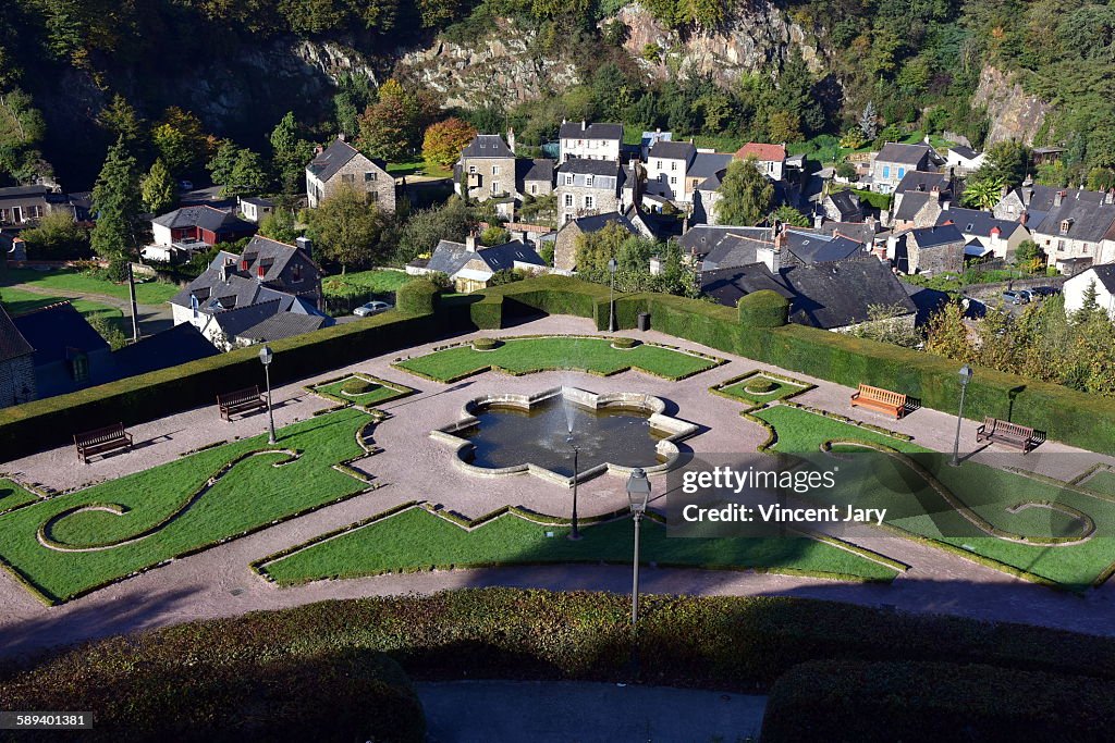 Fougeres city with public park in france