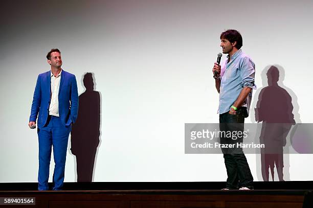 Director of Programming at Sundance Film Festival Trevor Groth and director Andrew Neel speak onstage at the "Goat" premiere and performance by...