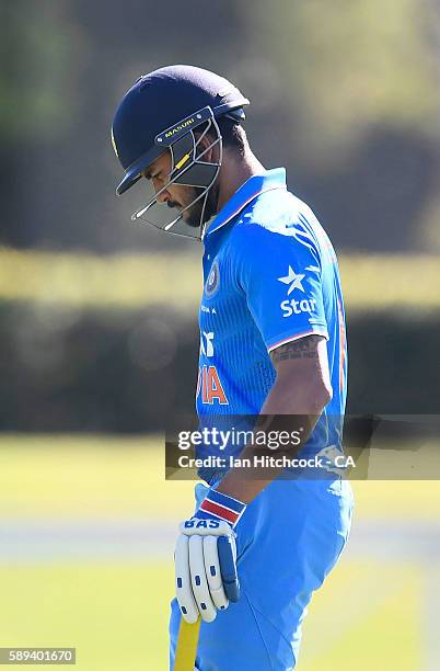 Manish Pandey of India A walks from the field after being dismissed during the One Day match between Australia A and India A at Tony Ireland Stadium...