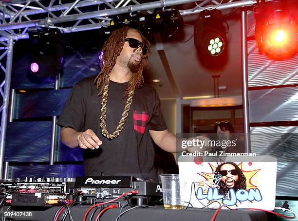 Rapper Lil Jon performs as a DJ at Mount Airy Casino Resort's Get Wet on August 13, 2016 in Mount Pocono, Pennsylvania.