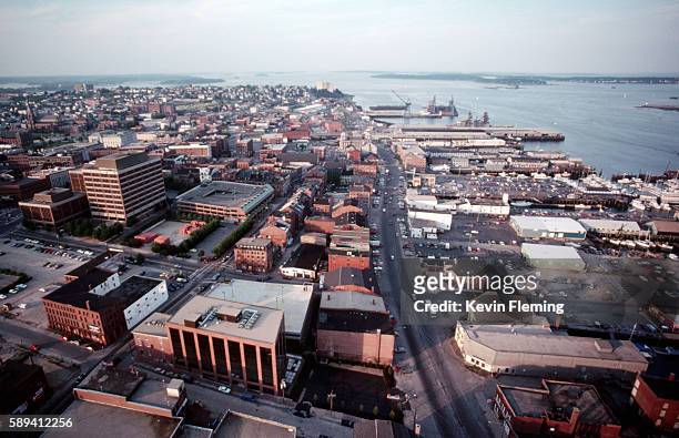 overview of portland and casco bay - cape elizabeth stock pictures, royalty-free photos & images
