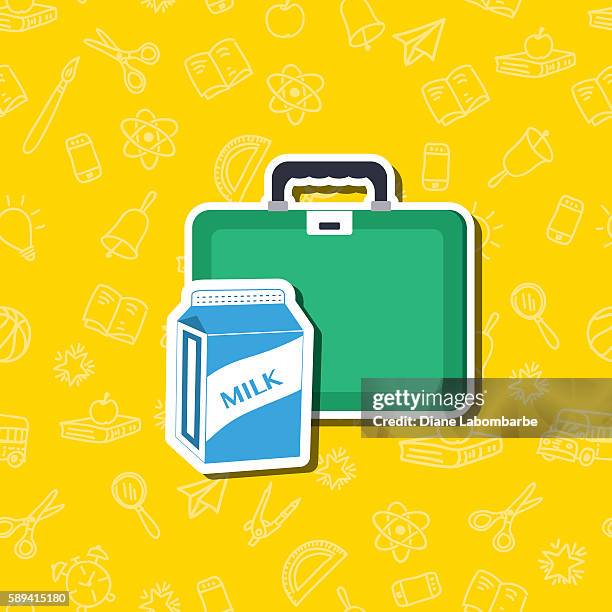 cute back to school sticker icon with pattern background - packed lunch stock illustrations