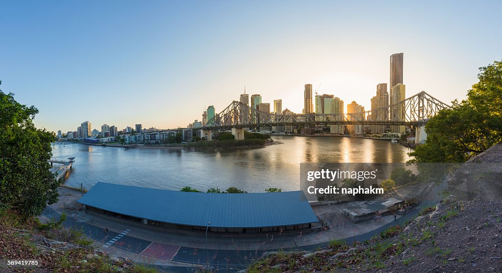 Brisbane city and story bridge during sunset