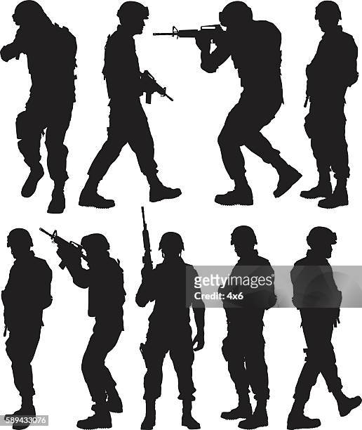 army man in various actions - armed forces stock illustrations