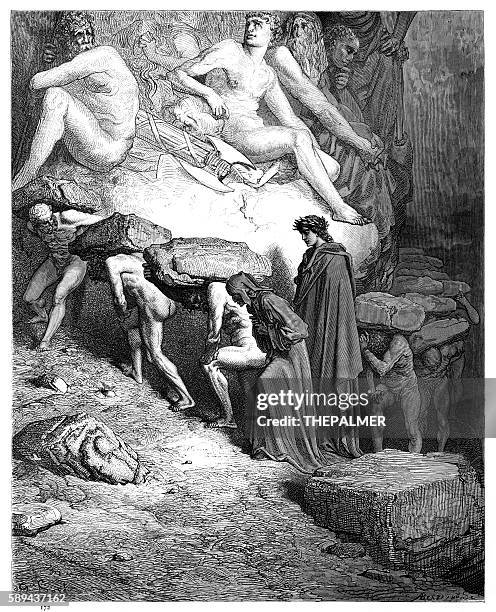 ilustrações, clipart, desenhos animados e ícones de orgulho e arrogância donte purgatório 1870 - dante inferno