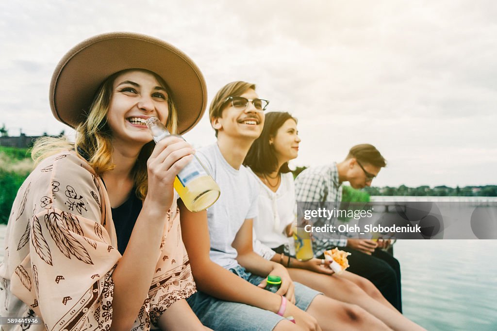 Friends on pier