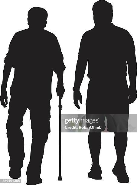 elderly man walking with caregiver - elderly exercising stock illustrations