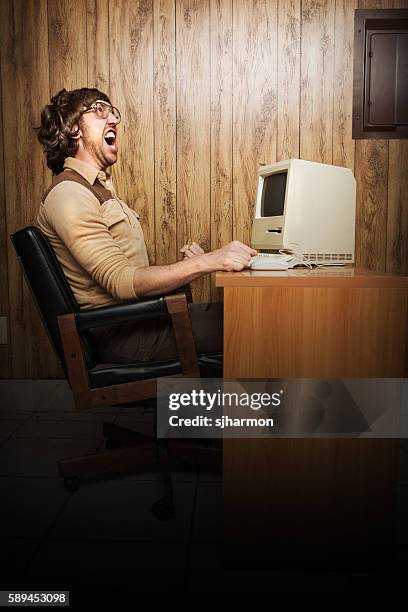 1980s spirit animal office man - 1980 computer stock pictures, royalty-free photos & images