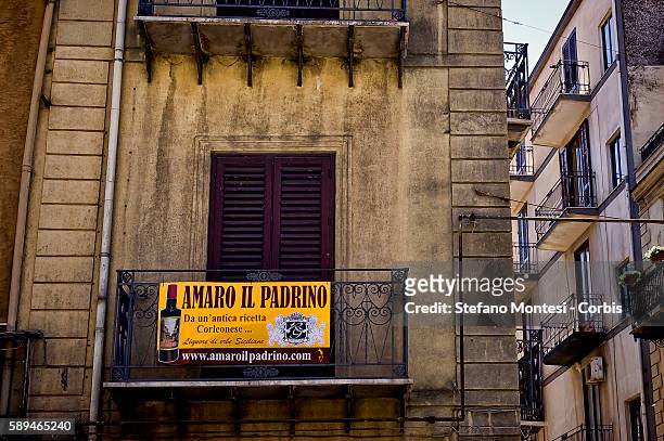 Liquer named after the movie 'Il Padrino' is advertised on August 11, 2016 in Corleone, Italy. The local government of Corleone has been dissolved by...