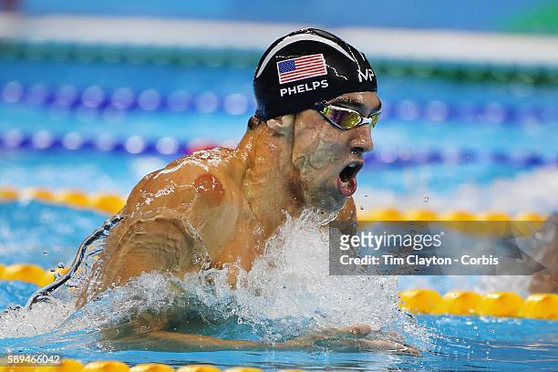 Day 6 Michael Phelps of the United States winning the Men's 200m Individual Medley Final during the swimming competition at the Olympic Aquatics...
