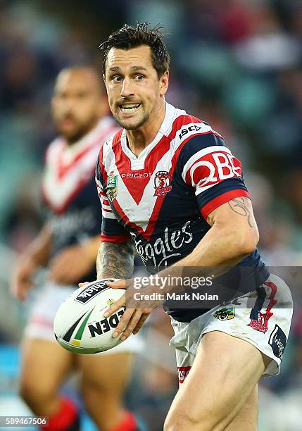 Mitchell Pearce of the Roosters in action during the round 23 NRL match between the Sydney Roosters and the North Queensland Cowboys at Allianz...