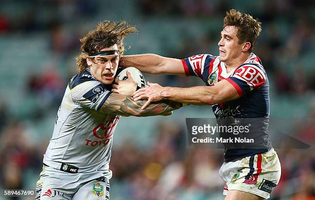 Ethan Lowe of the Cowboys runs the ball during the round 23 NRL match between the Sydney Roosters and the North Queensland Cowboys at Allianz Stadium...