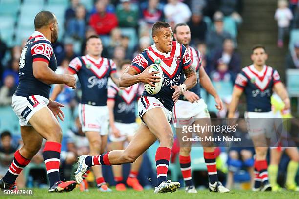 Kane Evans of the Roosters in action during the round 23 NRL match between the Sydney Roosters and the North Queensland Cowboys at Allianz Stadium on...