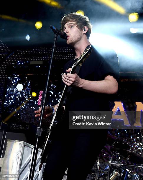 Musician Luke Hemmings of 5 Seconds of Summer performs at the Pandora Summer Crush at L.A. Live on August 13, 2016 in Los Angeles, California.