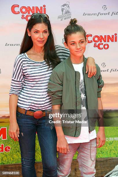 Katja Woywood and her son Niklas Woywood attend the 'Conni&Co' Berlin Premiere on August 13, 2016 in Berlin, Germany.