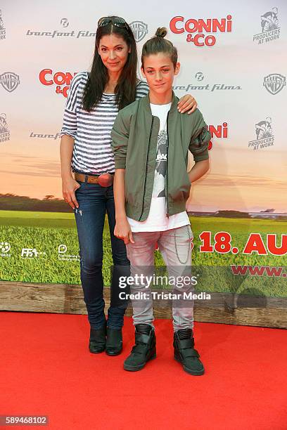 Katja Woywood and her son Niklas Woywood attend the 'Conni&Co' Berlin Premiere on August 13, 2016 in Berlin, Germany.