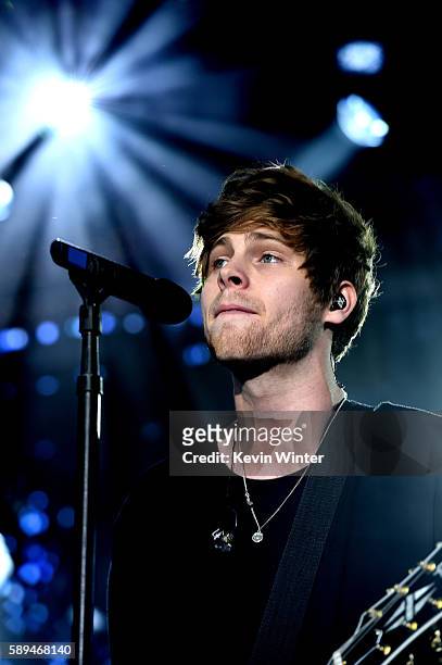 Musician Luke Hemmings of 5 Seconds of Summer performs at the Pandora Summer Crush at L.A. Live on August 13, 2016 in Los Angeles, California.
