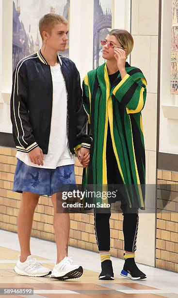 Justin Bieber and Sofia Richie are seen at Yaesu shopping mall on August 14, 2016 in Tokyo, Japan.