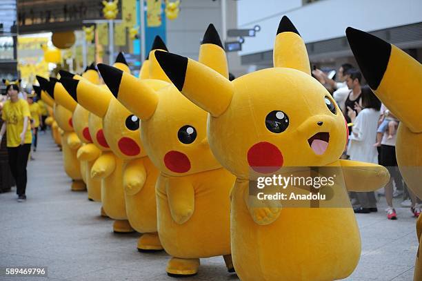 Pikachu parade is seen in Minatomirai in Yokohamas, Japan on August 14, 2016. Japanese enjoy the summer holidays as they take part to the Pikachu...