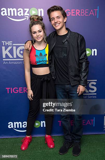 Actress Brec Bassinger and actor Noah Urrea attend Amazon and Tiger Beat Magazines premiere of "The Kicks" at StubHub Center on August 13, 2016 in...